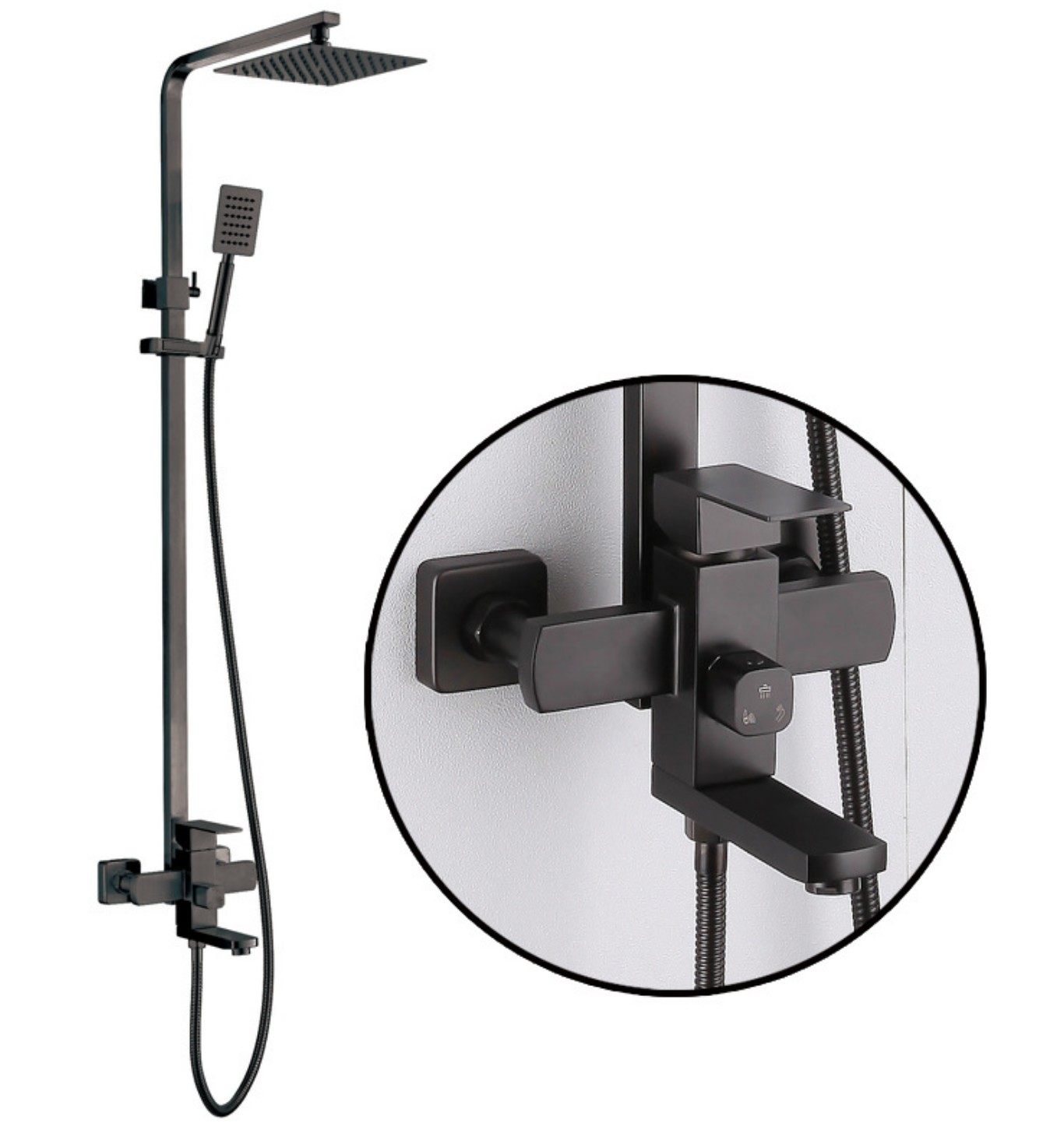Matte Black Rain Shower Faucet Wall Mounted Bathtub Shower Hand Shower Mixer - wonderland shower inc
