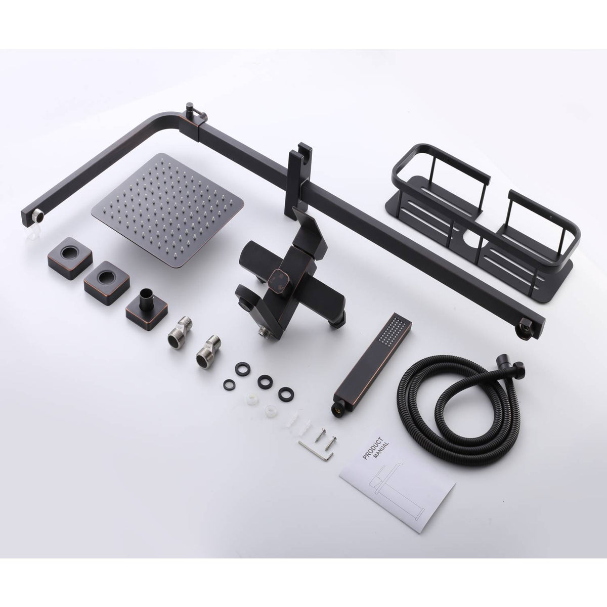 Oil Rubbed Bronze Surface Mounted Shower Faucet with 8-Inch Rain Head for a Blissful Shower Experience - wonderland shower inc