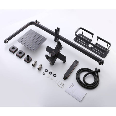 Oil Rubbed Bronze Surface Mounted Shower Faucet with 8-Inch Rain Head for a Blissful Shower Experience - wonderland shower inc