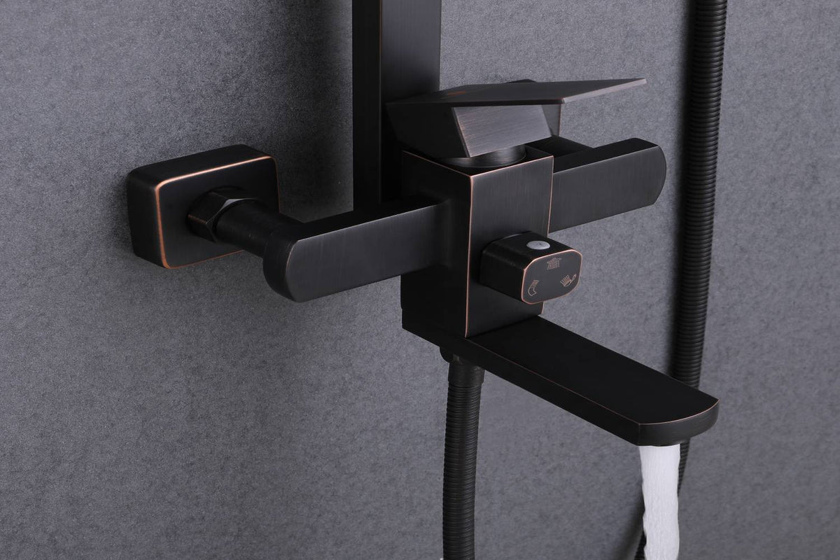 Oil Rubbed Bronze Surface Mounted Shower Faucet with 8-Inch Rain Head for a Blissful Shower Experience - wonderland shower inc
