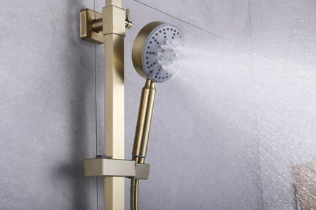 Luxury Brushed Gold 3-Function Exposed Shower Set with Handheld Shower and Tub Spout - wonderland shower inc