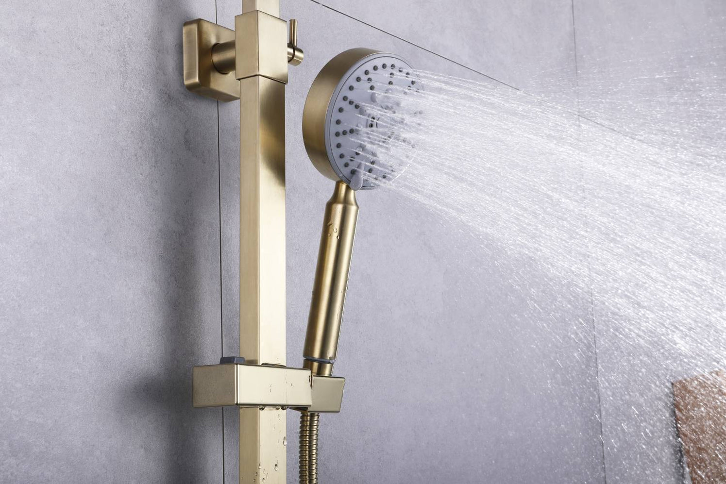 Luxury Brushed Gold 3-Function Exposed Shower Set with Handheld Shower ...