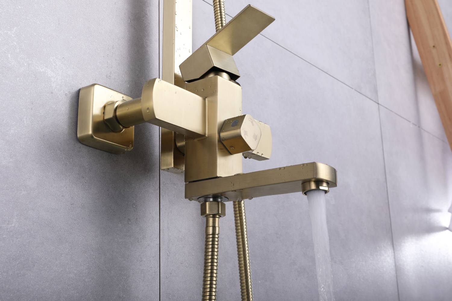 Luxury Brushed Gold 3-Function Exposed Shower Set with Handheld Shower and Tub Spout - wonderland shower inc