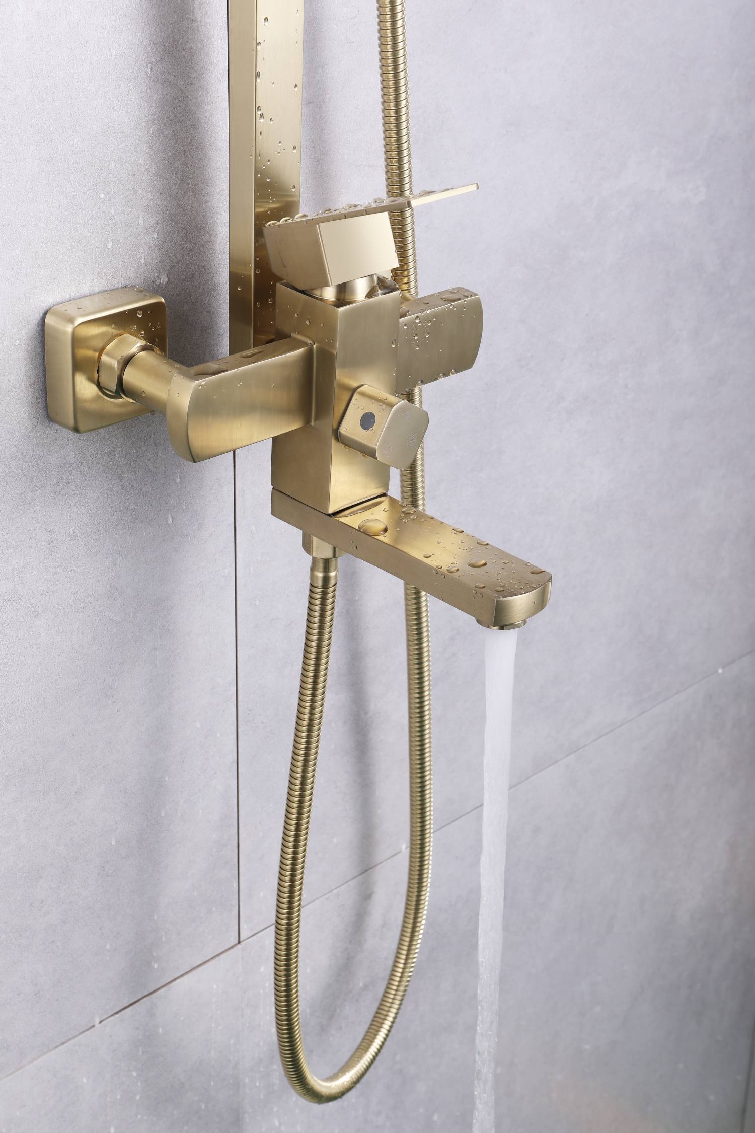 Luxury Brushed Gold 3-Function Exposed Shower Set with Handheld Shower and Tub Spout - wonderland shower inc