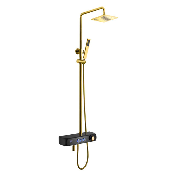 Versatile 3-Function Gold Thermostatic Shower Set with Digital Display, Hand Shower, Tub Spout - Independent and Simultaneous Functionality - wonderland shower inc
