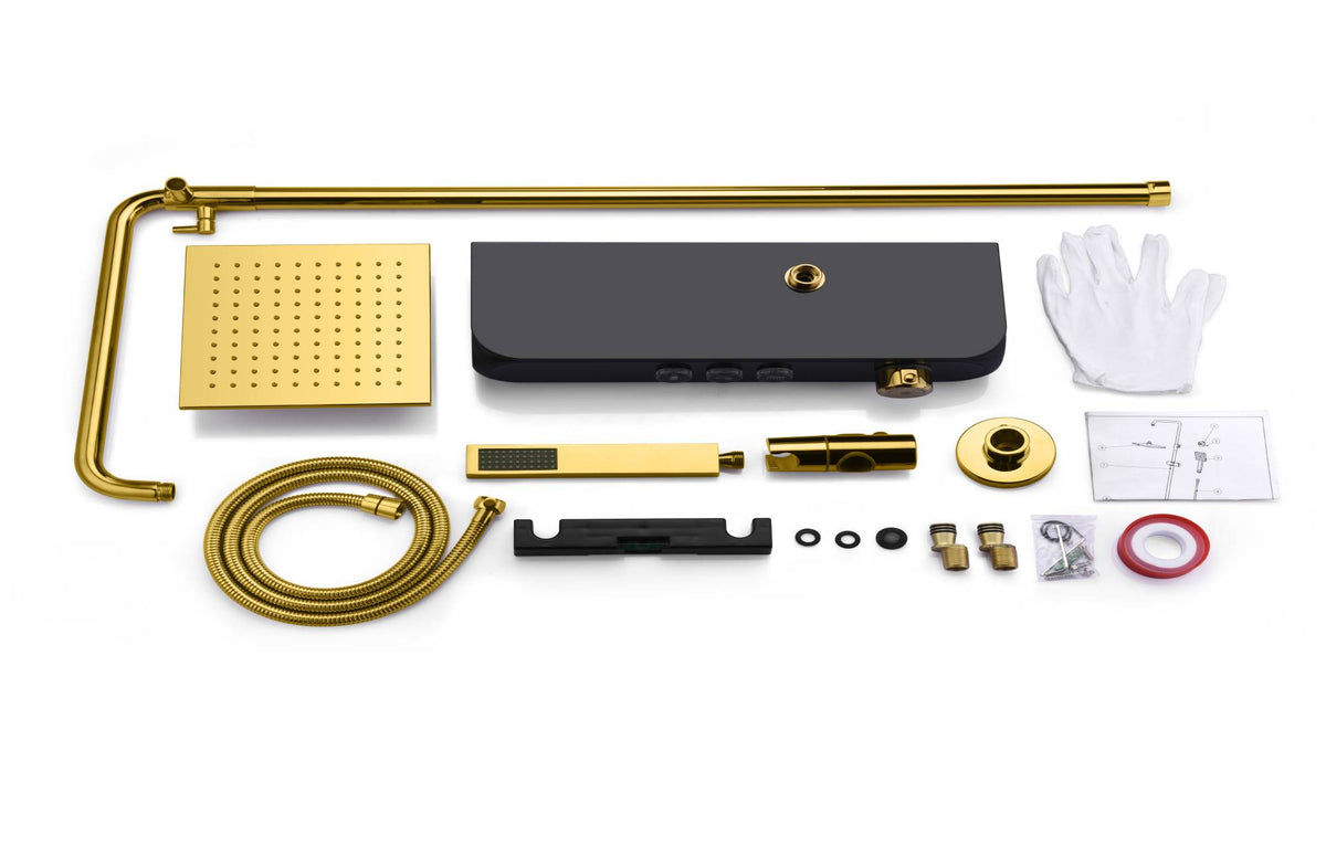 Versatile 3-Function Gold Thermostatic Shower Set with Digital Display, Hand Shower, Tub Spout - Independent and Simultaneous Functionality - wonderland shower inc