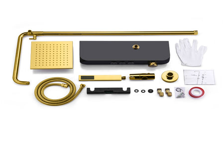 Versatile 3-Function Gold Thermostatic Shower Set with Digital Display, Hand Shower, Tub Spout - Independent and Simultaneous Functionality - wonderland shower inc