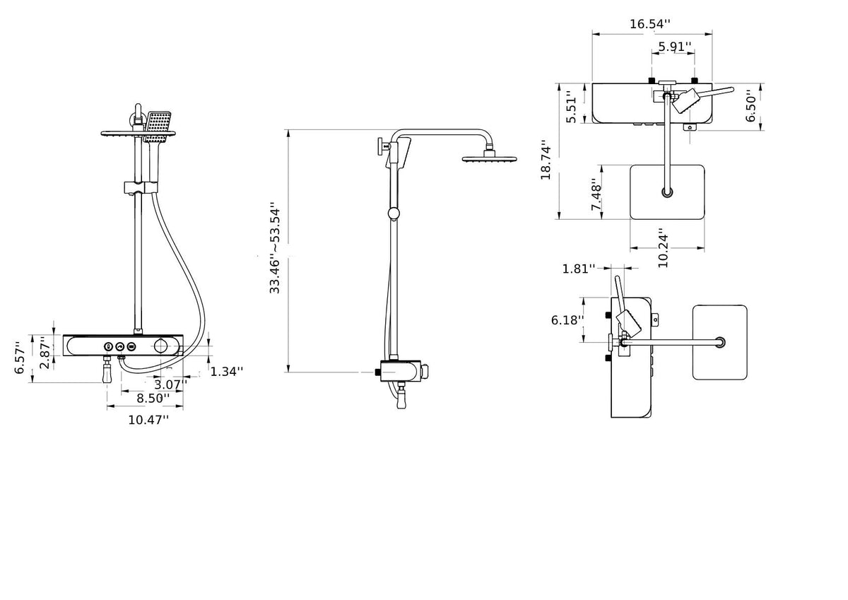Versatile 3-Function Gold Thermostatic Shower Set with Digital Display, Hand Shower, Tub Spout - Independent and Simultaneous Functionality - wonderland shower inc