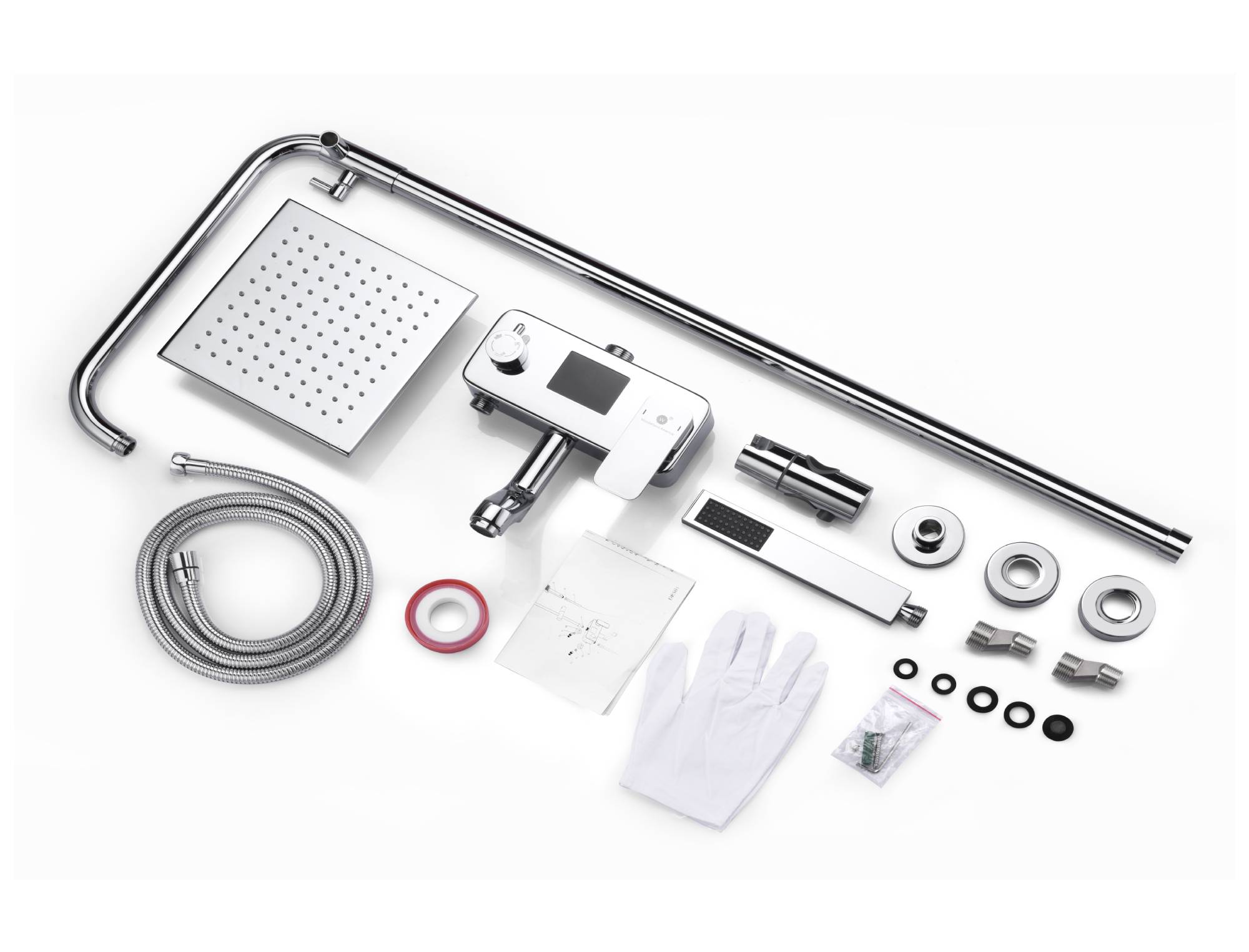 Digital Chrome Rain Shower Faucet Wall Mounted Bathtub Shower Hand Shower Mixer - wonderland shower inc