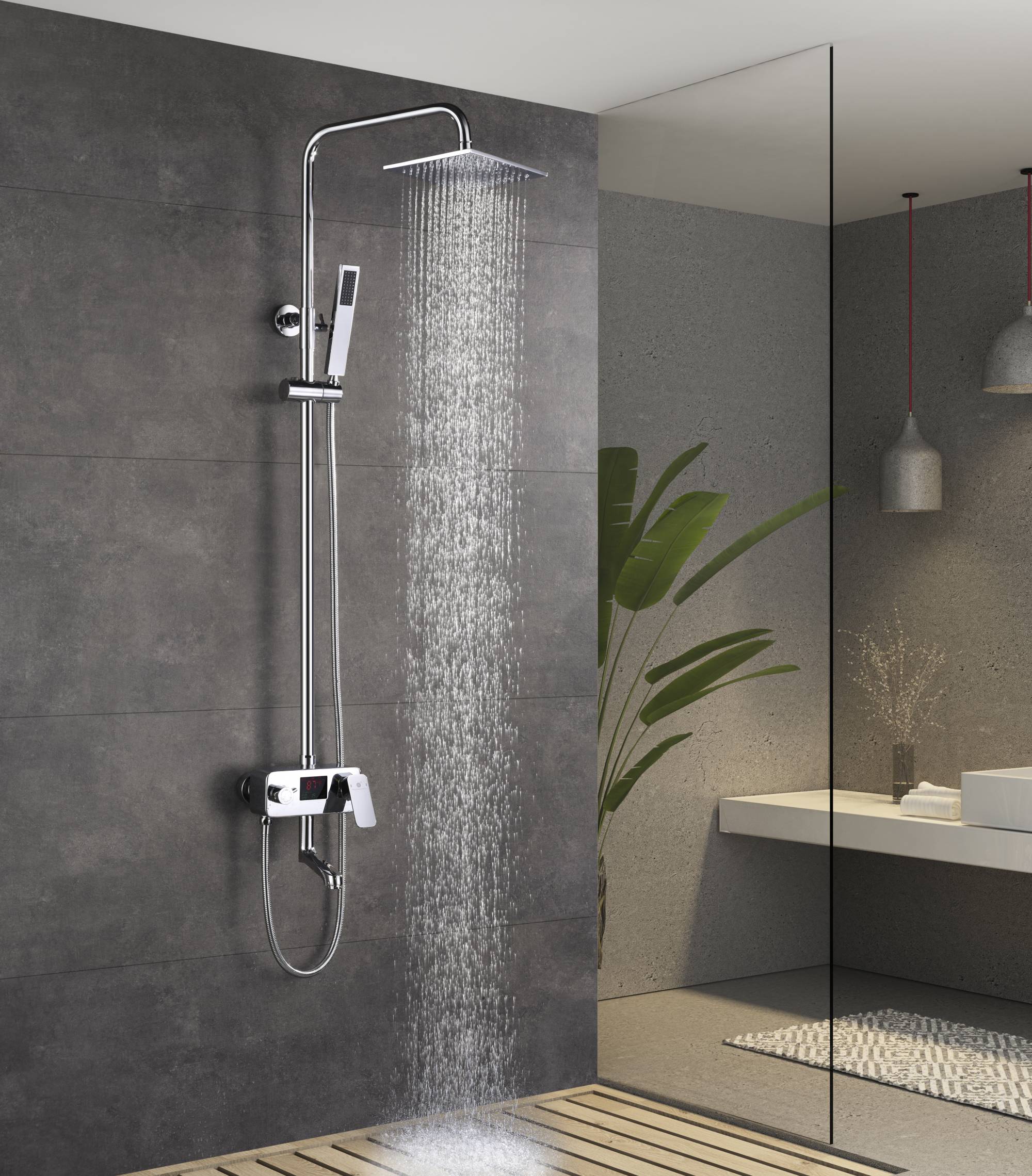 Digital Chrome Rain Shower Faucet Wall Mounted Bathtub Shower Hand Shower Mixer - wonderland shower inc