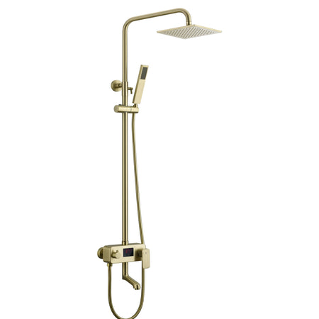 Sleek Digital Brushed Gold Wall-Mounted Rain Shower and Bathtub Mixer with Handheld Shower - wonderland shower inc