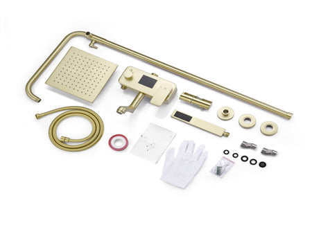 Sleek Digital Brushed Gold Wall-Mounted Rain Shower and Bathtub Mixer with Handheld Shower - wonderland shower inc