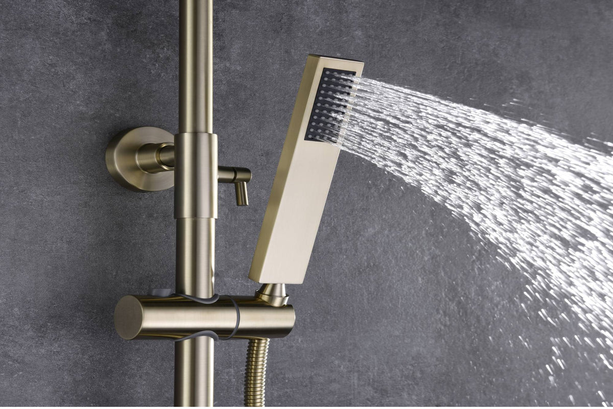 Sleek Digital Brushed Gold Wall-Mounted Rain Shower and Bathtub Mixer with Handheld Shower - wonderland shower inc