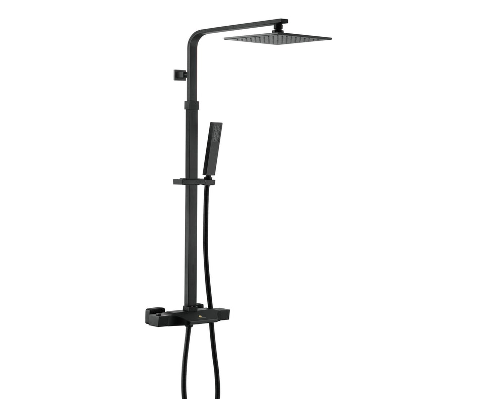 Stylish Wall-Mounted Matte Black Thermostatic Rain Exposed Shower Set with Tub Spout
