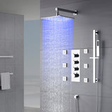 Chrome 12inch LED light or 6 inch regular head Wall mount 3 way thermostatic shower faucet with 6 body jets and sliding bar