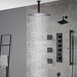 Matte Black Ceiling-Mounted 4-Way Digital Thermostatic Shower System with Regular and Rainfall Heads 12'' or 16'', Optional LED Light Feature