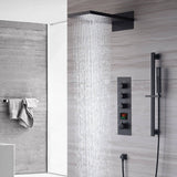 waterfall rainfall 22'' matte black 3 Way digital display Thermostatic Shower Faucet system with sliding bar