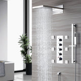 The Ultimate 22'' Chrome 4-Way Thermostatic Shower Faucet with Waterfall, Rain Massage, Body Jet Spray, and Sliding Bar