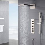 rainfall waterfall 22'' Brushed Nickel 3 Way digital display Thermostatic Shower Faucet system with sliding bar