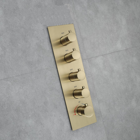 Brushed Gold 23x15 inch LED Music Shower Head with 4-Way Digital Display Thermostatic Shower Faucet for Individual and Combined Functionality - wonderland shower inc