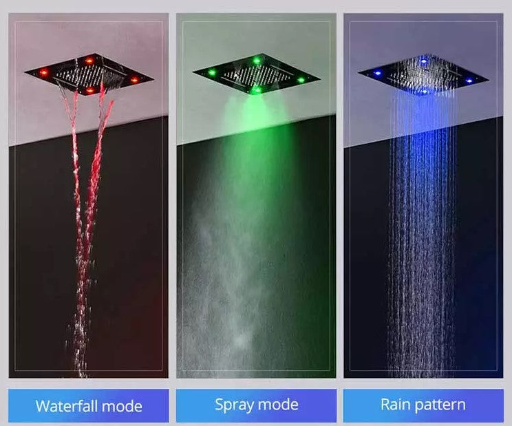 Bluetooth music shower head set LED 16 inch multifunction shower faucet thermostatic mixer rain mist waterfall - wonderland shower inc