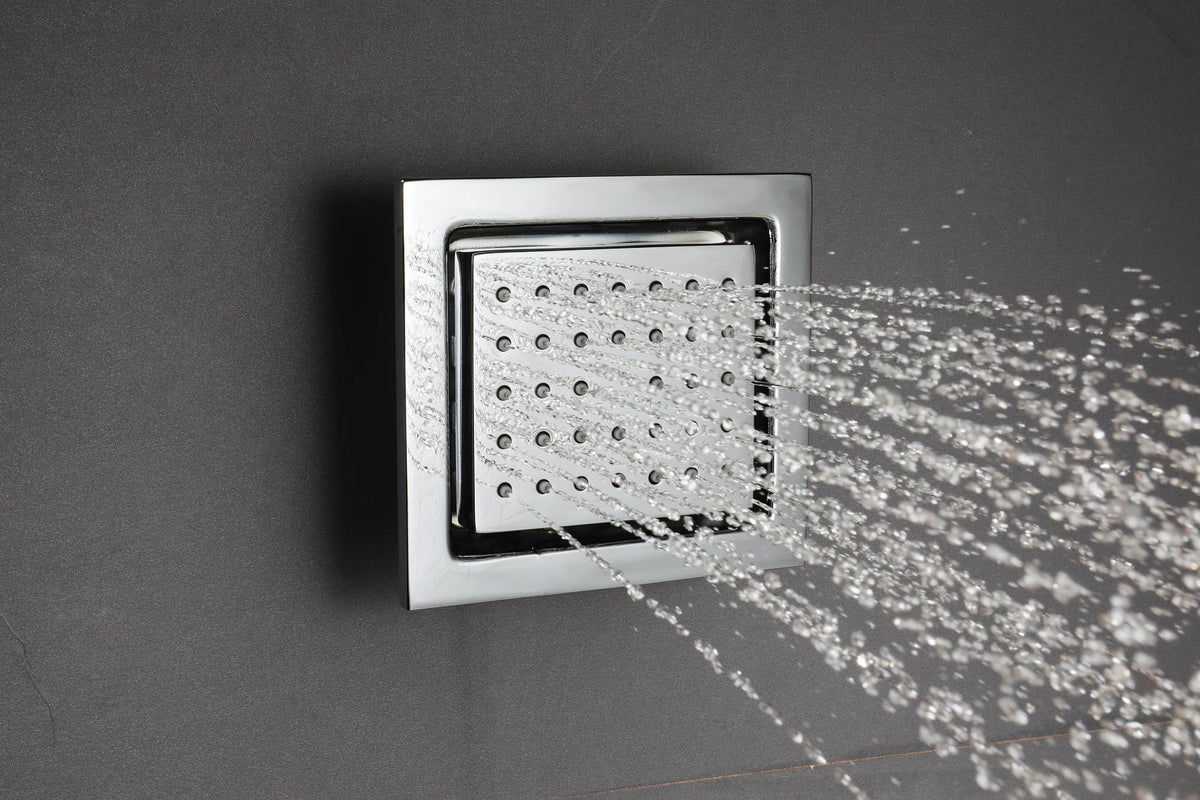 Chrome Flush in 31" Rainfall waterfall mist water column Shower Head Faucet 6 Function digital display Thermostatic shower system with flushed body jets - wonderland shower inc