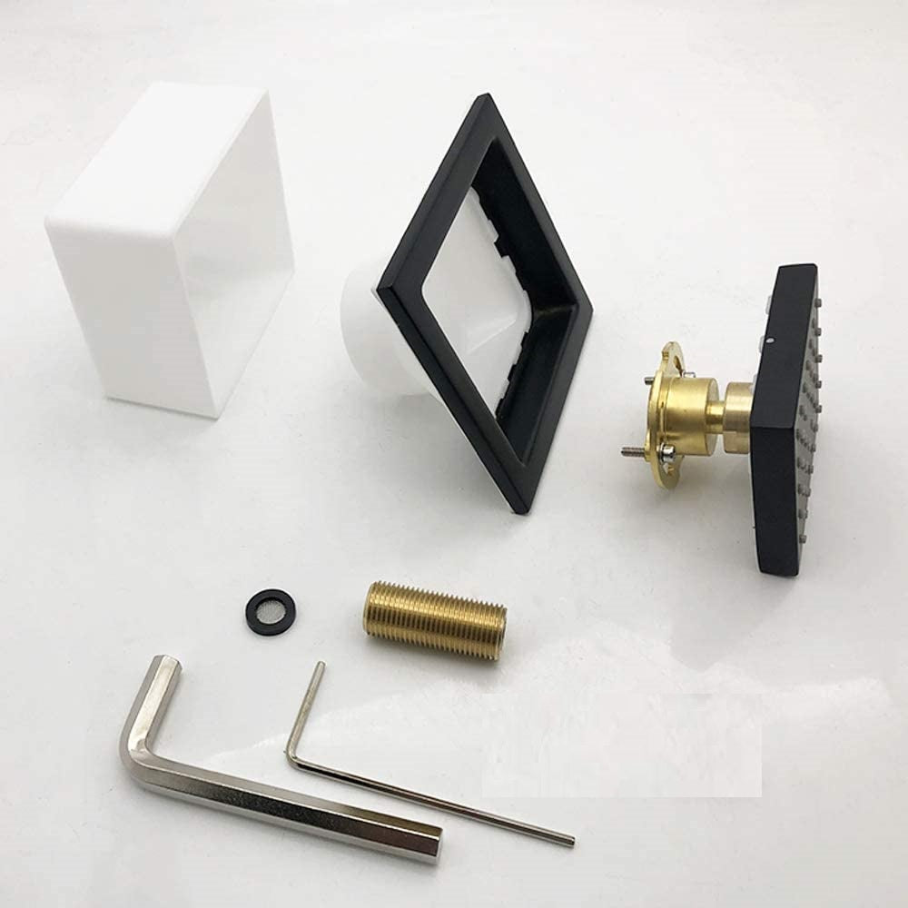 16-Inch Matte Black Thermostatic Shower Faucet: Flush-Mounted, 64-Color LED Lighting, Bluetooth Music, 4-Way Control, and 4-Inch Body Jet Features - wonderland shower inc