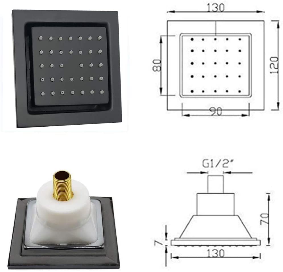 16-Inch Matte Black Thermostatic Shower Faucet: Flush-Mounted, 64-Color LED Lighting, Bluetooth Music, 4-Way Control, and 4-Inch Body Jet Features - wonderland shower inc