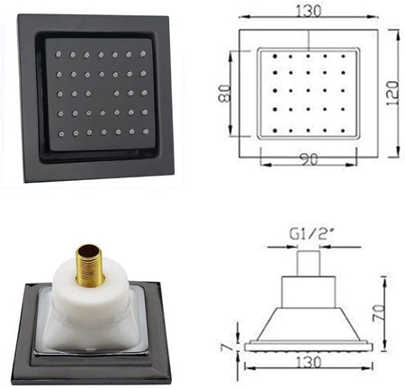 16-Inch Matte Black Thermostatic Shower Faucet: Flush-Mounted, 64-Color LED Lighting, Bluetooth Music, 4-Way Control, and 4-Inch Body Jet Features - wonderland shower inc