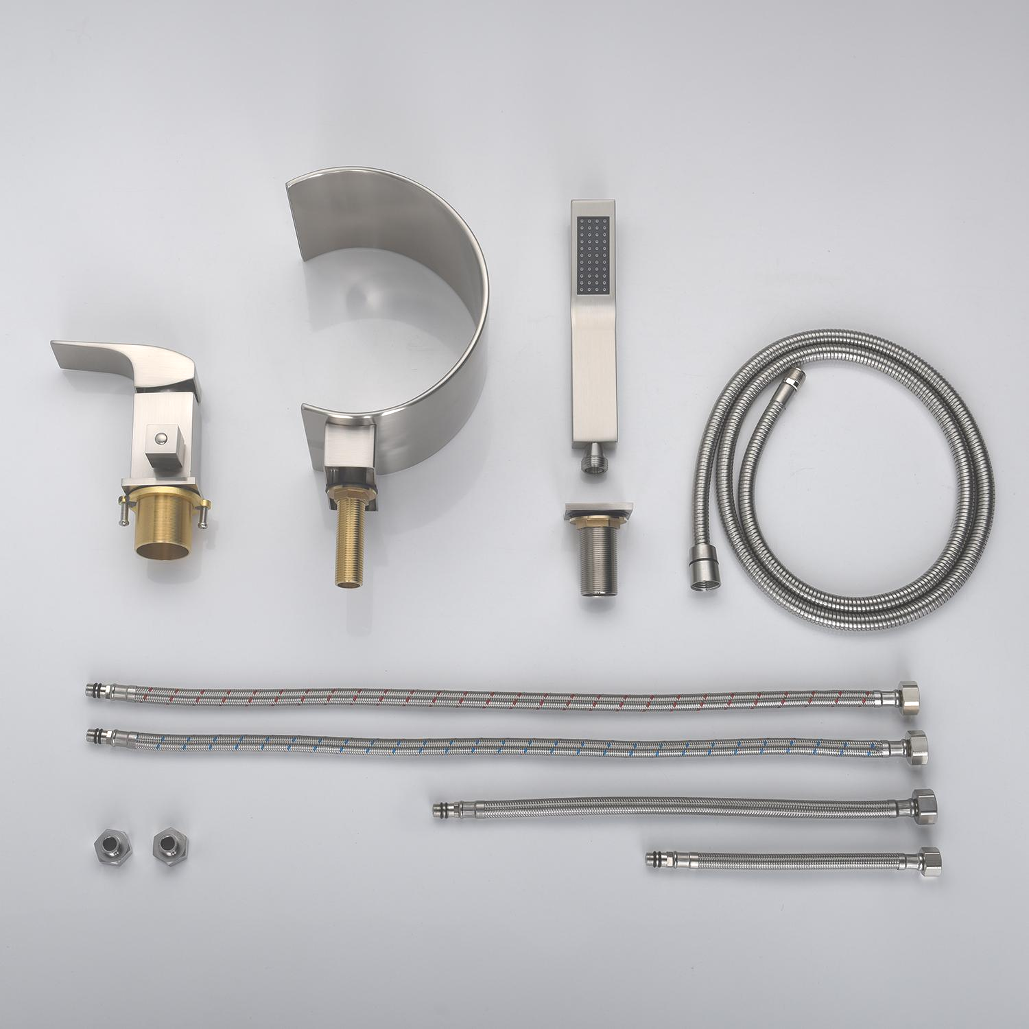 Brushed Nickel Bathtub Faucet Waterfall Mixer Faucet with Hand Shower Deck Mount - wonderland shower inc