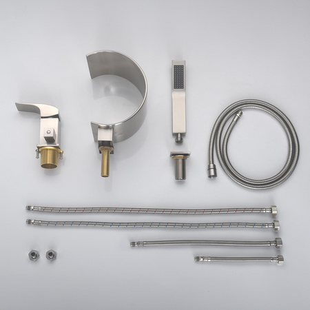 Brushed Nickel Bathtub Faucet Waterfall Mixer Faucet with Hand Shower Deck Mount - wonderland shower inc