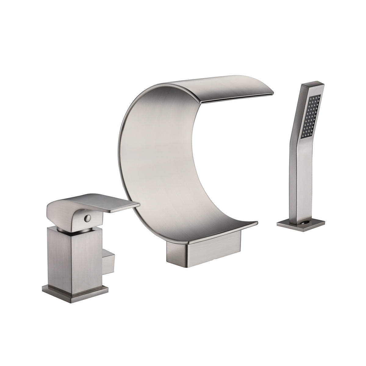 Brushed Nickel Bathtub Faucet Waterfall Mixer Faucet with Hand Shower Deck Mount - wonderland shower inc