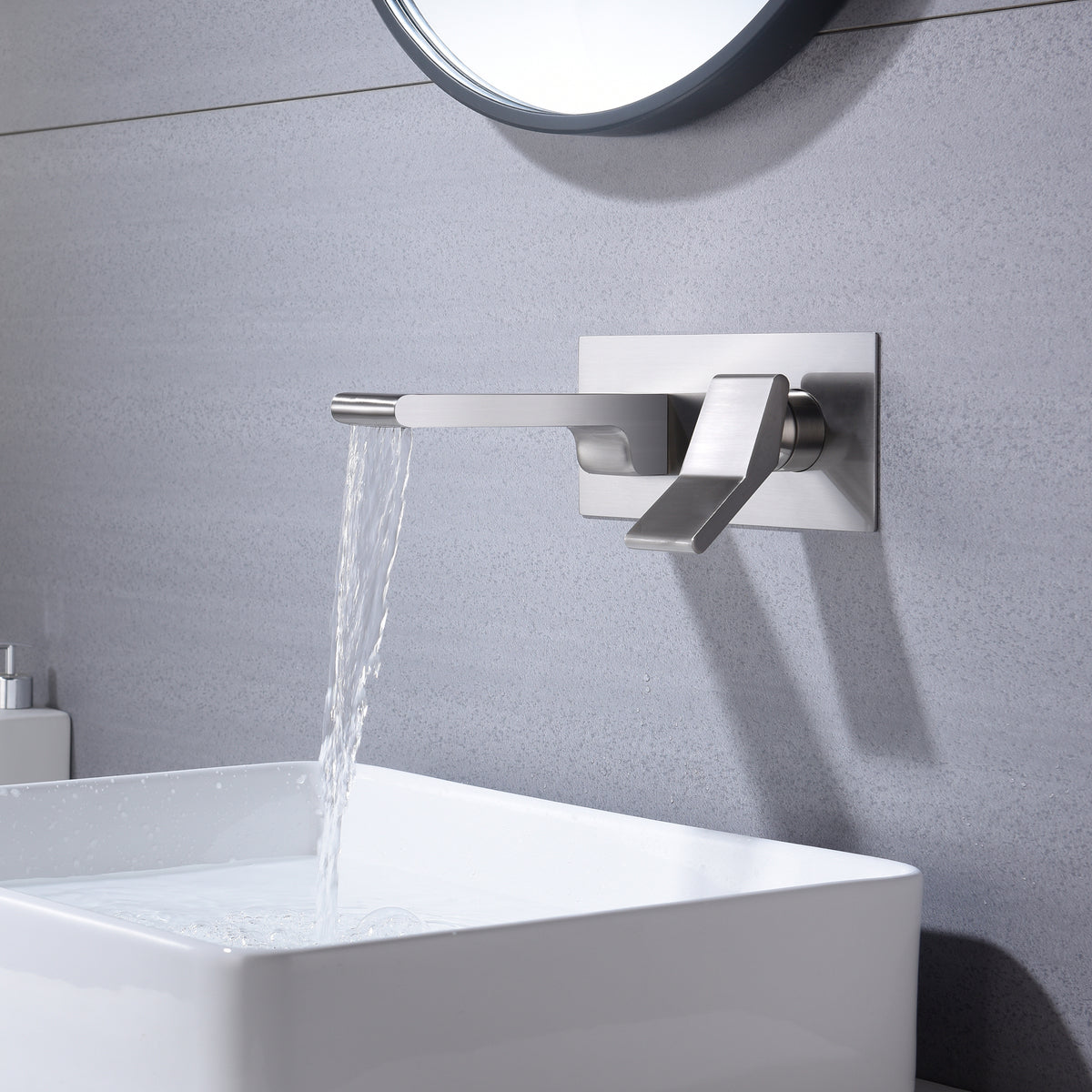 Brushed Nickel Wall Mounted outlet waterfall Bathroom Faucet