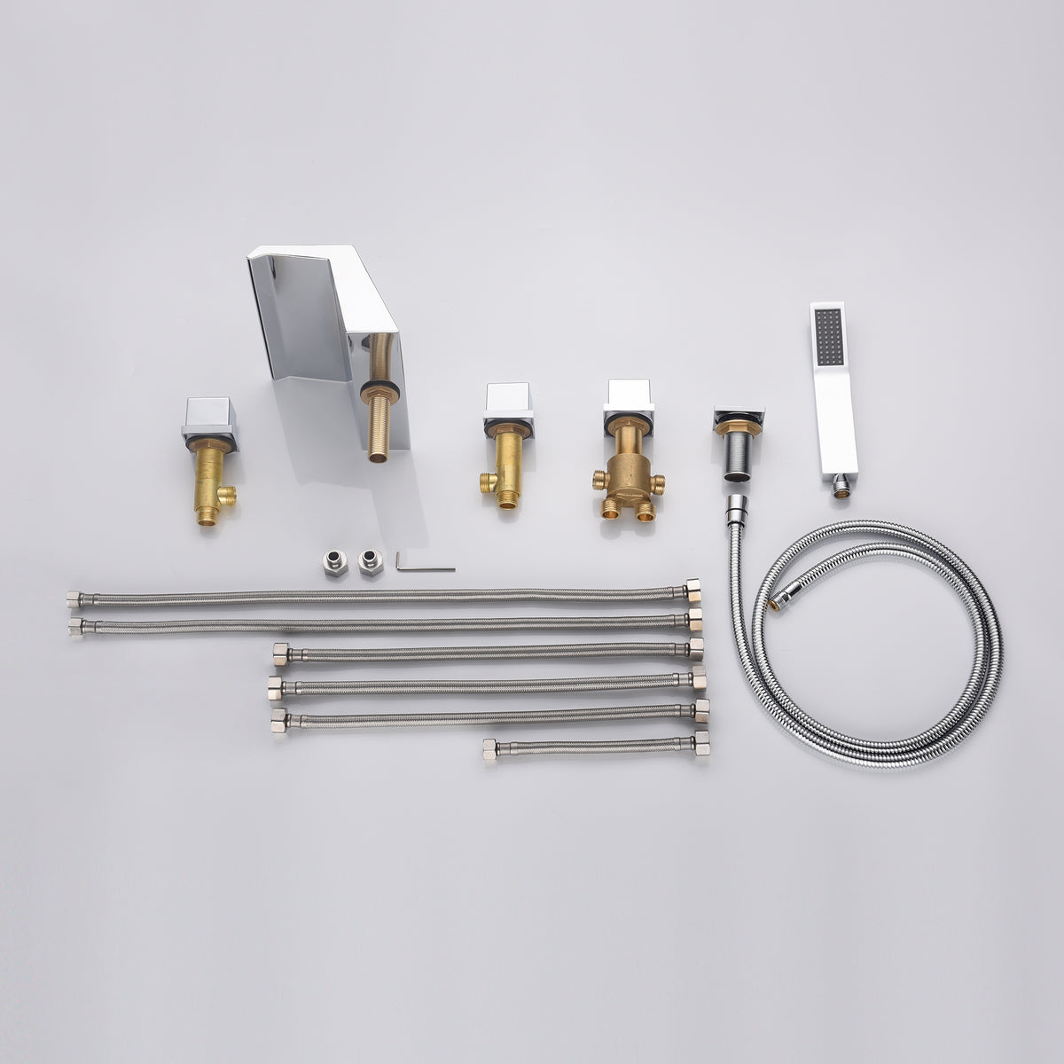 Waterfall Tub Filler Bathtub Faucet Chrome 5-Hole 3-Handle Solid Brass Bathroom Bath Tub Faucets Mixer Tap with Hand Shower - wonderland shower inc