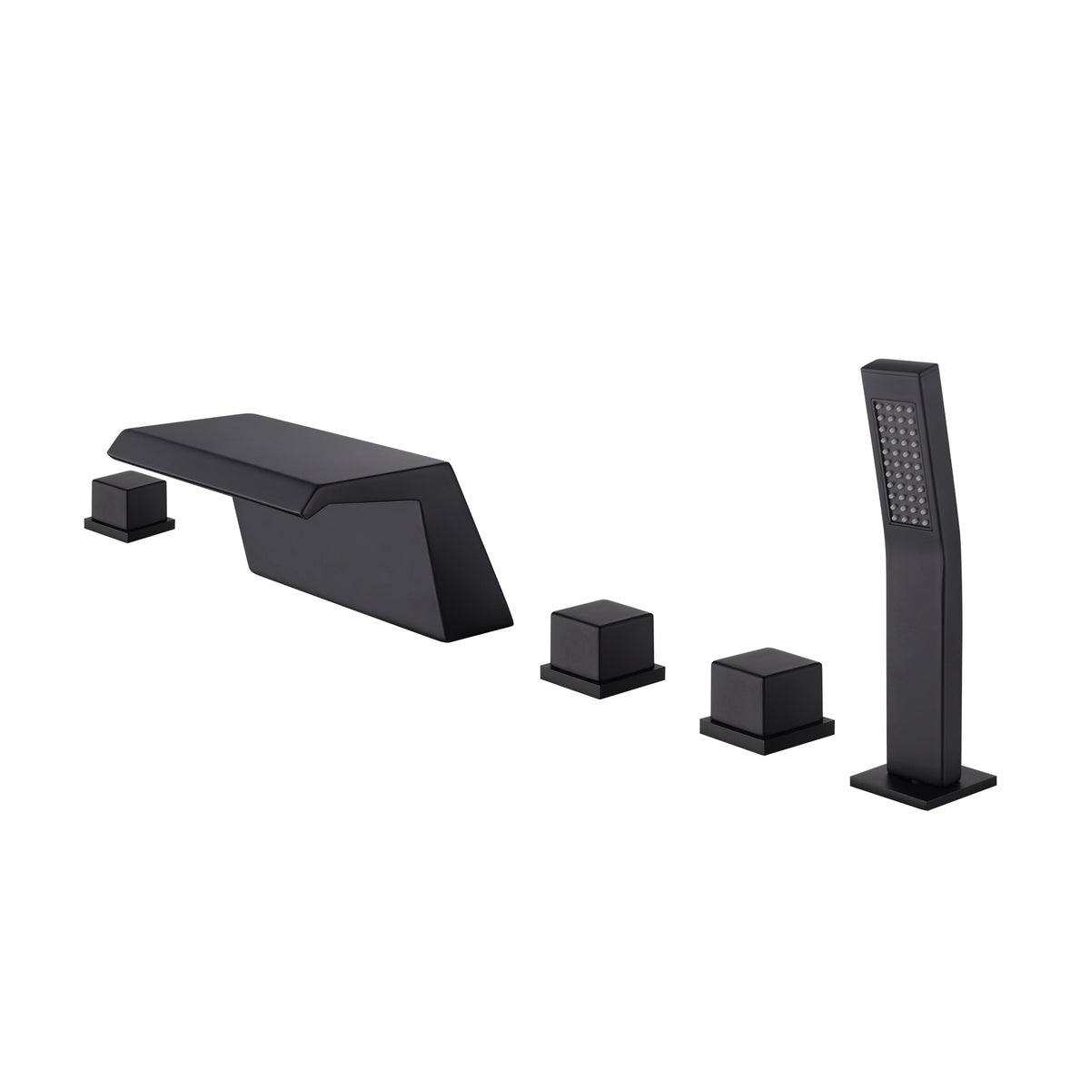Waterfall Tub Filler Bathtub Faucet Matte Black 5-Hole 3-Handle Solid Brass Bathroom Bath Tub Faucets Mixer Tap with Hand Shower - wonderland shower inc