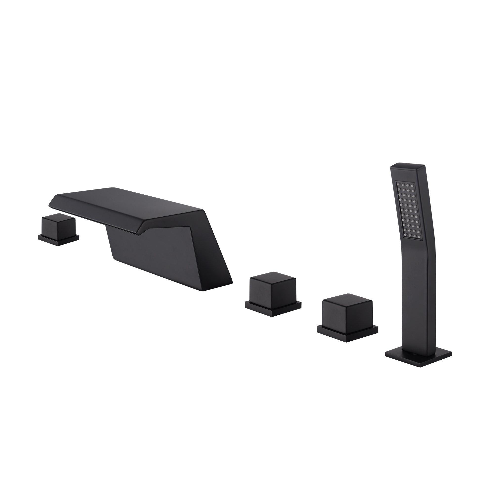Waterfall Tub Filler Bathtub Faucet Matte Black 5-Hole 3-Handle Solid Brass Bathroom Bath Tub Faucets Mixer Tap with Hand Shower - wonderland shower inc