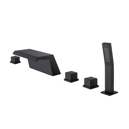 Waterfall Tub Filler Bathtub Faucet Matte Black 5-Hole 3-Handle Solid Brass Bathroom Bath Tub Faucets Mixer Tap with Hand Shower - wonderland shower inc