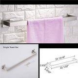 Luxurious 4-Piece Squre Brushed Nickel Bathroom Hardware Set: Towel Bar, Towel Ring, Toilet Paper Holder, Robe Hook, and Tower Holder - Wall Mounted