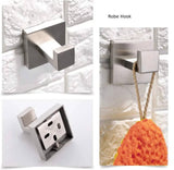 Luxurious 4-Piece Squre Brushed Nickel Bathroom Hardware Set: Towel Bar, Towel Ring, Toilet Paper Holder, Robe Hook, and Tower Holder - Wall Mounted