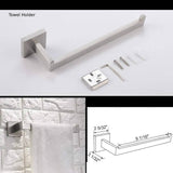 Luxurious 4-Piece Squre Brushed Nickel Bathroom Hardware Set: Towel Bar, Towel Ring, Toilet Paper Holder, Robe Hook, and Tower Holder - Wall Mounted