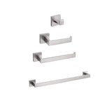 Luxurious 4-Piece Squre Brushed Nickel Bathroom Hardware Set: Towel Bar, Towel Ring, Toilet Paper Holder, Robe Hook, and Tower Holder - Wall Mounted