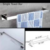 Complete 4-Piece Square Stainless Chrome Bathroom Accessory Set - Wall Mounted Towel Bar, Towel Ring, Toilet Paper Holder, and Robe Hook