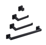 Luxurious 4-Piece Stainless Square Matte Black Bathroom Hardware Set: Towel Bar, Towel Ring, Toilet Paper Holder, Robe Hook, and Tower Holder - Wall Mounted