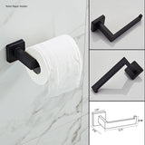 Luxurious 4-Piece Stainless Square Matte Black Bathroom Hardware Set: Towel Bar, Towel Ring, Toilet Paper Holder, Robe Hook, and Tower Holder - Wall Mounted