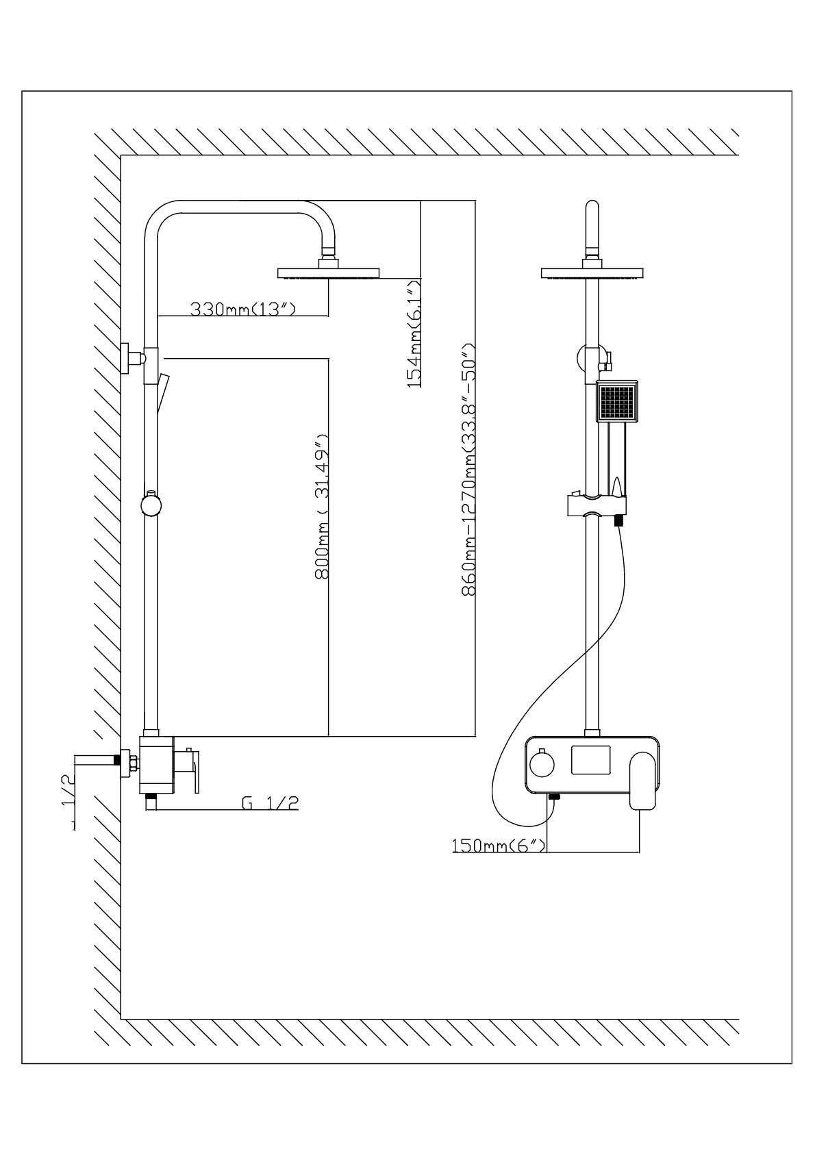 Sleek Digital Brushed Gold Wall-Mounted Rain Shower and Bathtub Mixer with Handheld Shower - wonderland shower inc