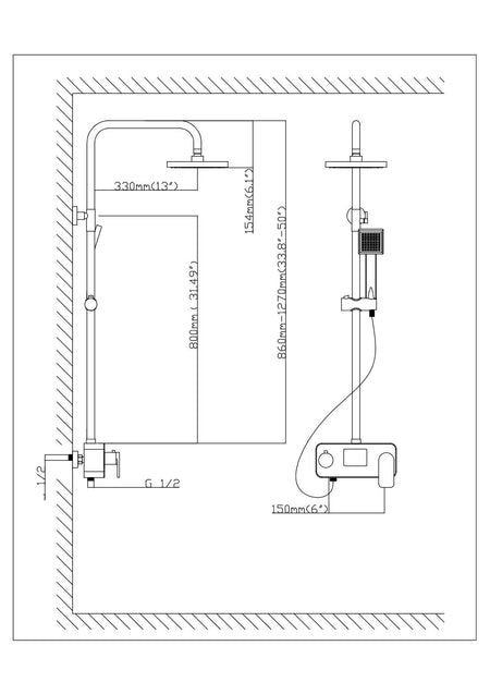 Digital Chrome Rain Shower Faucet Wall Mounted Bathtub Shower Hand Shower Mixer - wonderland shower inc