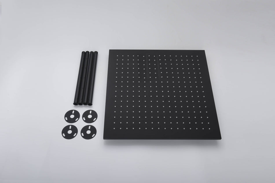 Matte Black Ceiling-Mounted Thermostatic Shower Faucet: 3-Way Digital Display with Dual 20-Inch LED or Non-LED Light Rainfall Shower Heads