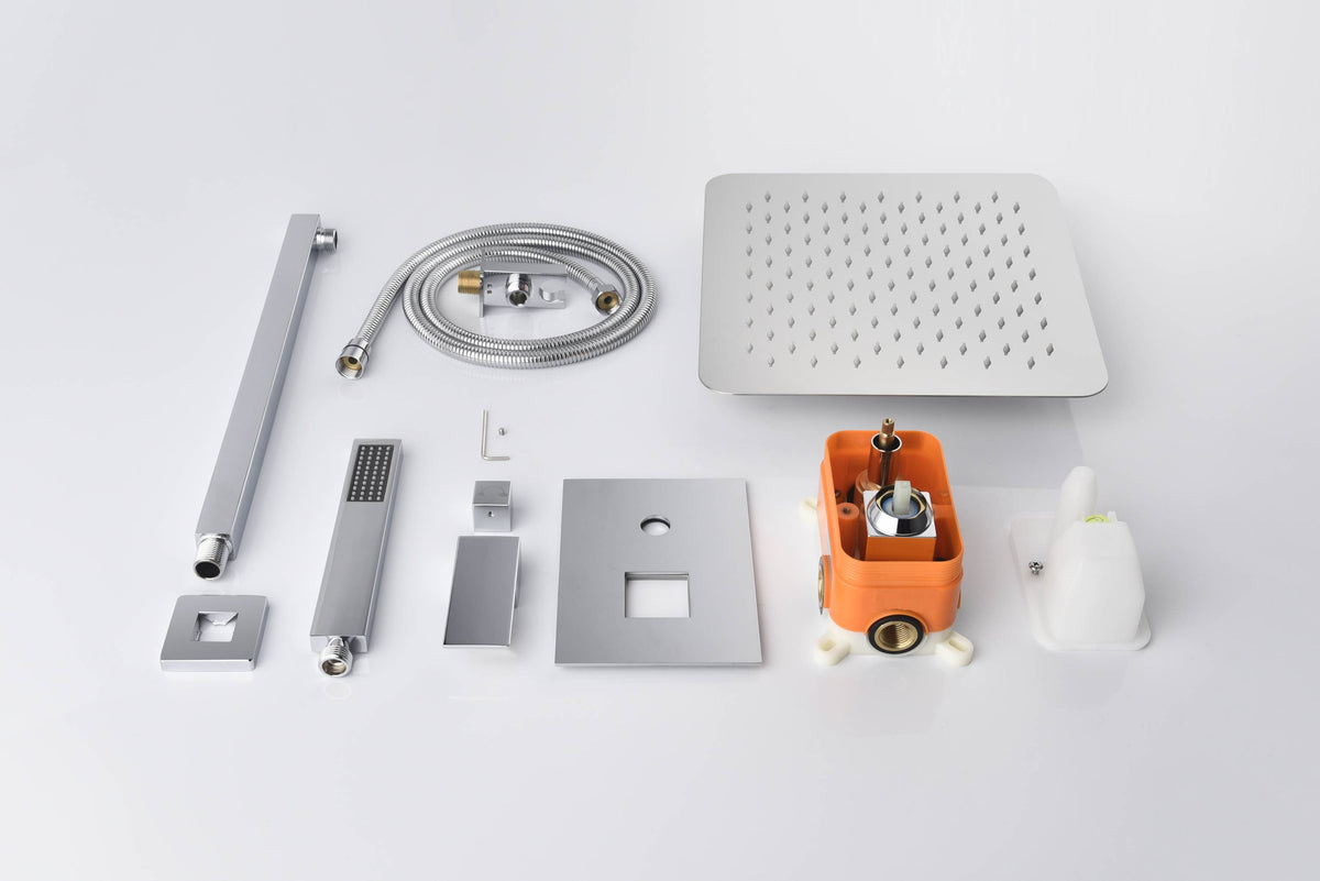 12 Inch wall Mount Chrome Shower System(Contain Shower Faucet Rough-in Valve Body and Trim) - wonderland shower inc