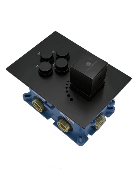 22'' Matte Black 4 way Thermostatic Shower valve system that each function run at the same time and separately - wonderland shower inc