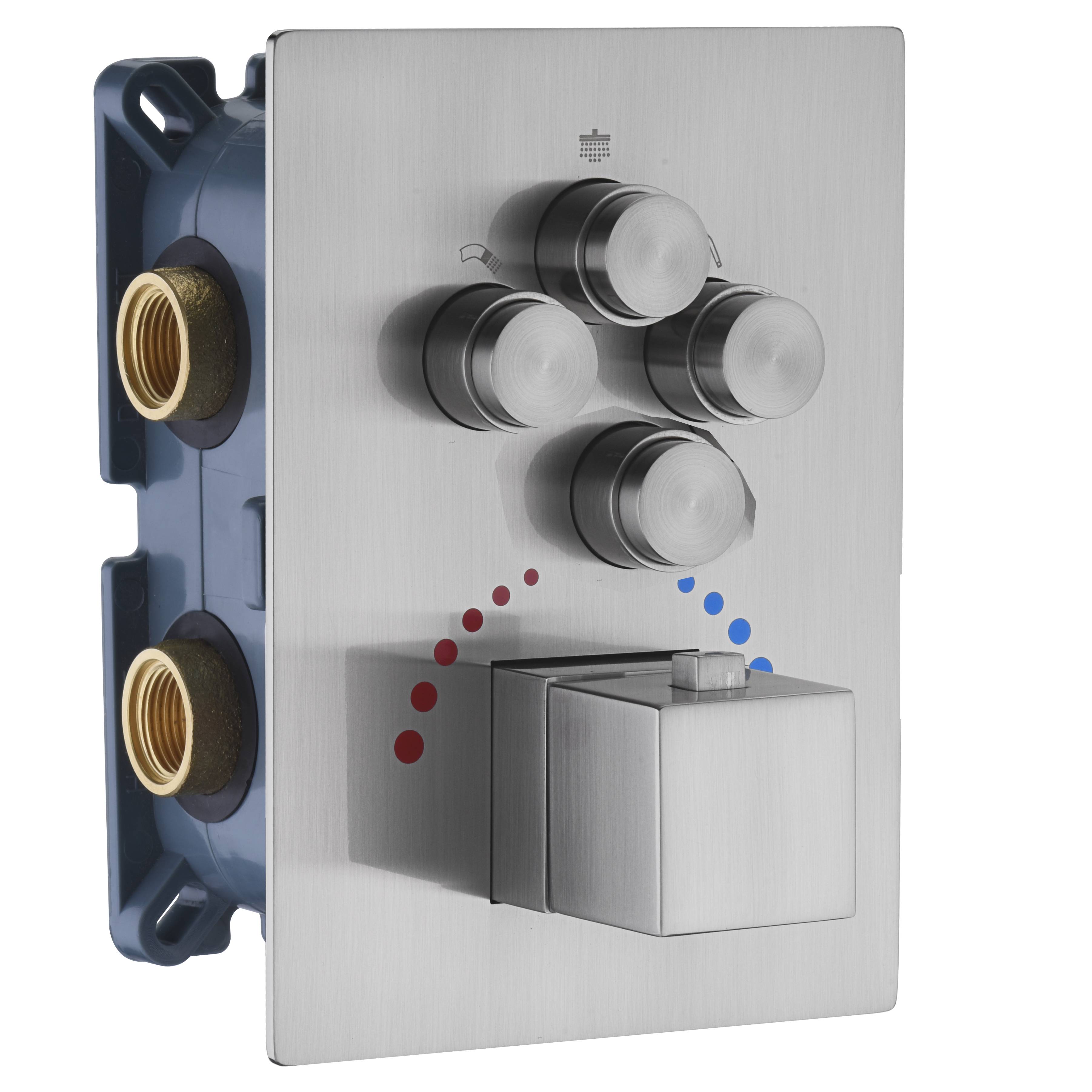 22'' Brushed Nickel 4 Way Thermostatic Shower Faucet Waterfall & Rain Massage Body Jet Spray - wonderland shower inc